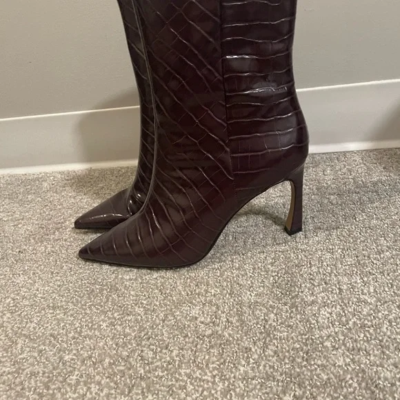 Express Dark Brown Croc-Embossed Heeled Boots - Picture 3 of 5